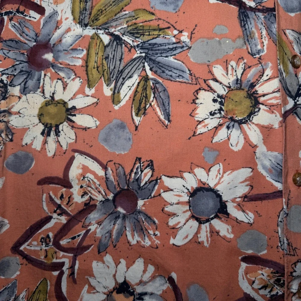 Vtg Banana Republic Hawaiian Shirt Mens M Orange Cotton Floral Daisy Aloha Retro